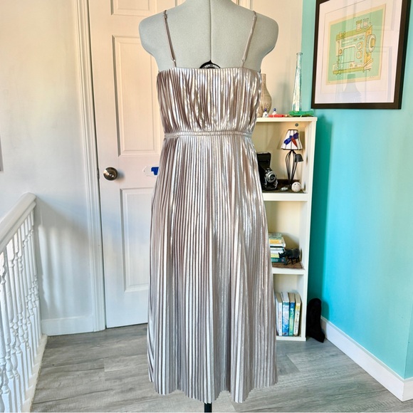 Banana Republic Silver Pleated Fit-and-Flare Midi Dress (size 0) - Picture 8 of 14